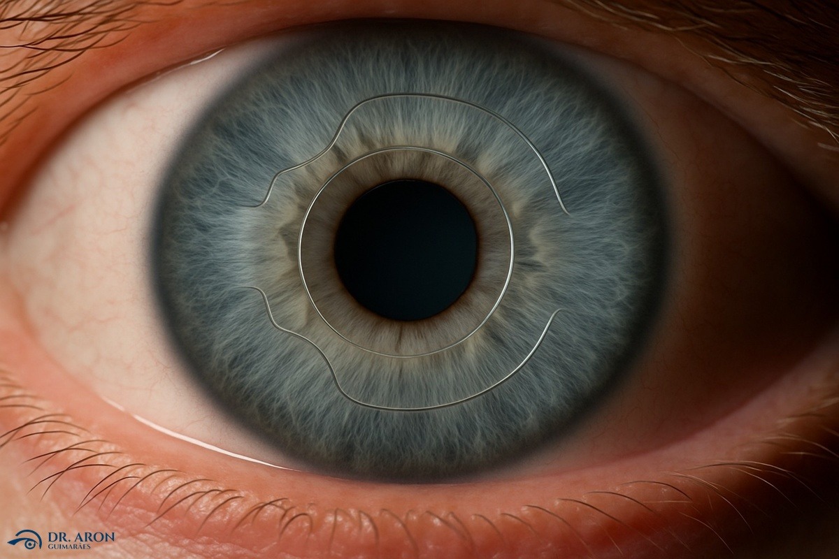 olho com lente de cirurgia