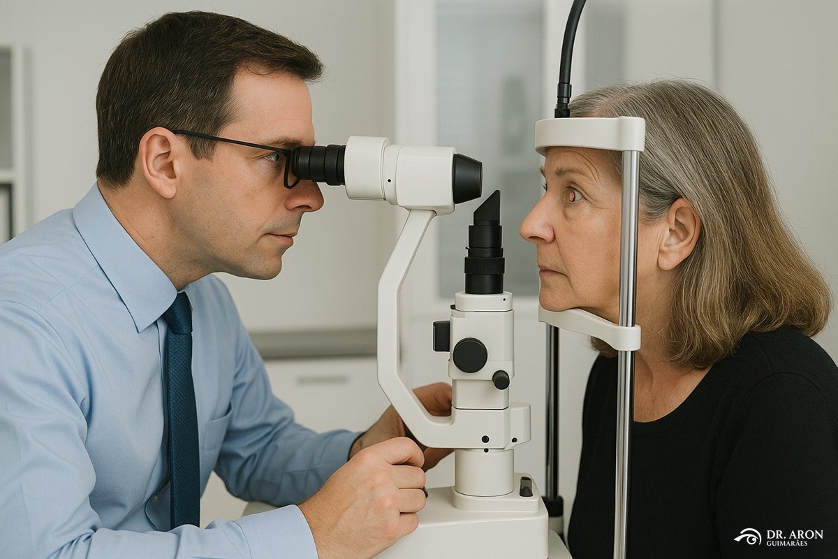 Paciente sendo submetido à capsulotomia (YAG laser).